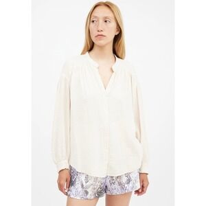 Xirena White Cotton Gauze Button Down Placket Shirt‎ Band Collar Size Medium